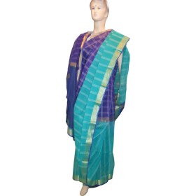 Tangail Cotton Shari blue,sky &golden(suit)